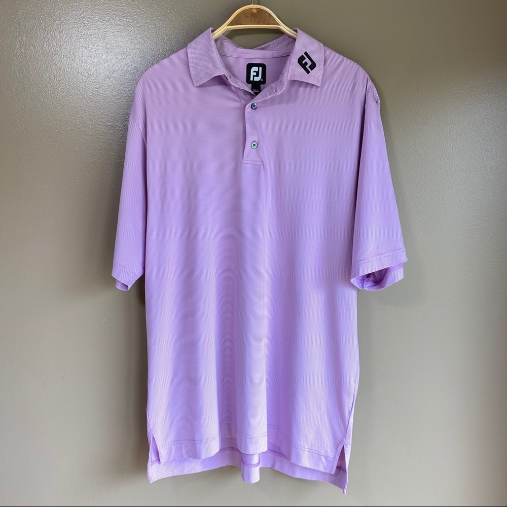 FJ Footjoy purple lilac striped golf polo shirt